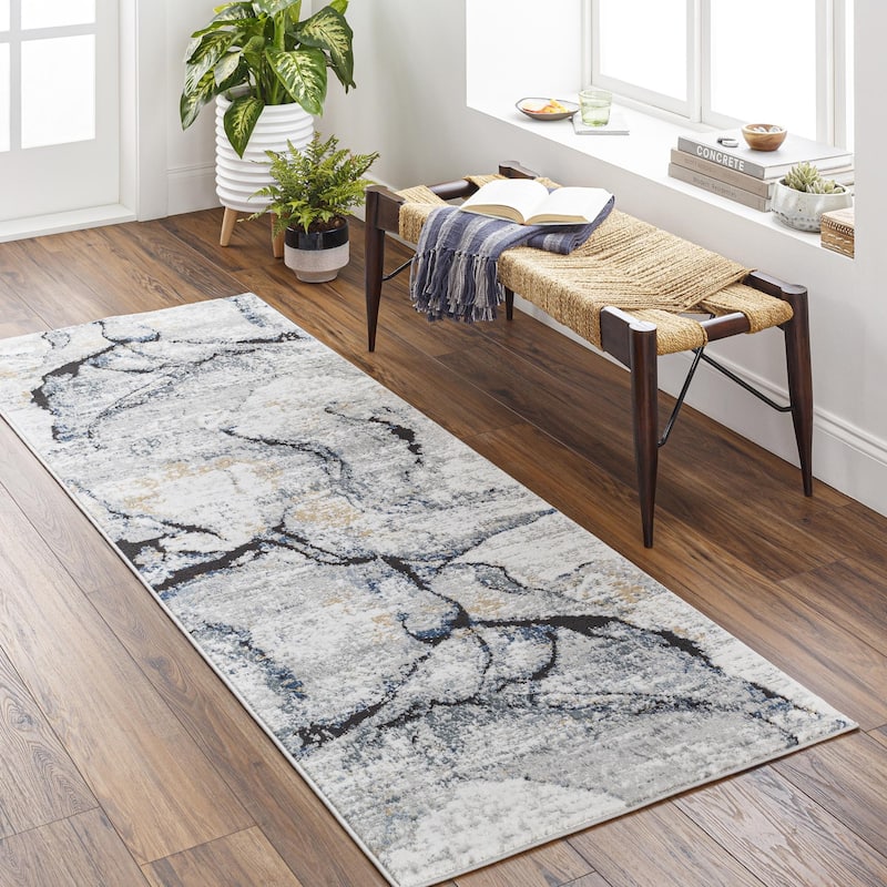 Livabliss Jolie Minimalist Abstract Area Rug - 2' 7" x 7' 3" - Grey