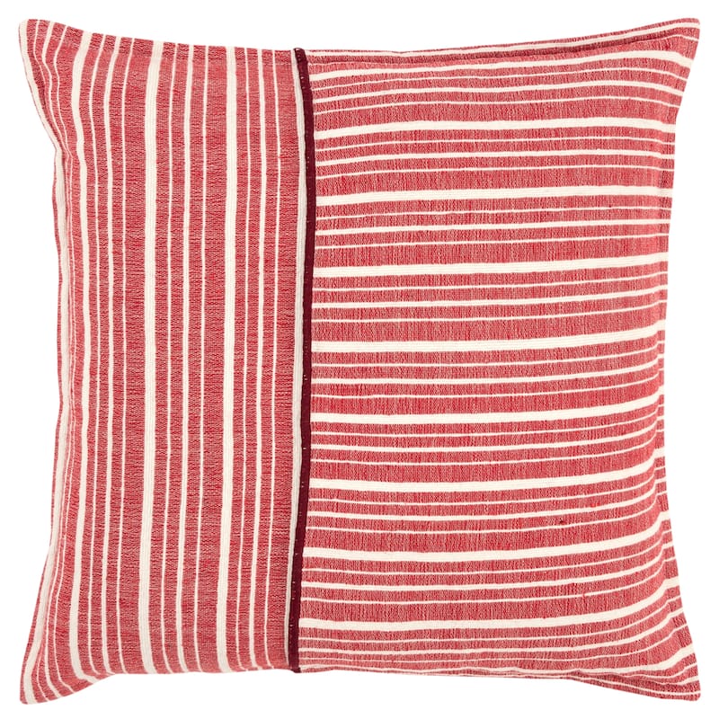 Rizzy Home Woven Stripe Texture Throw Pillow - Red/Ivory