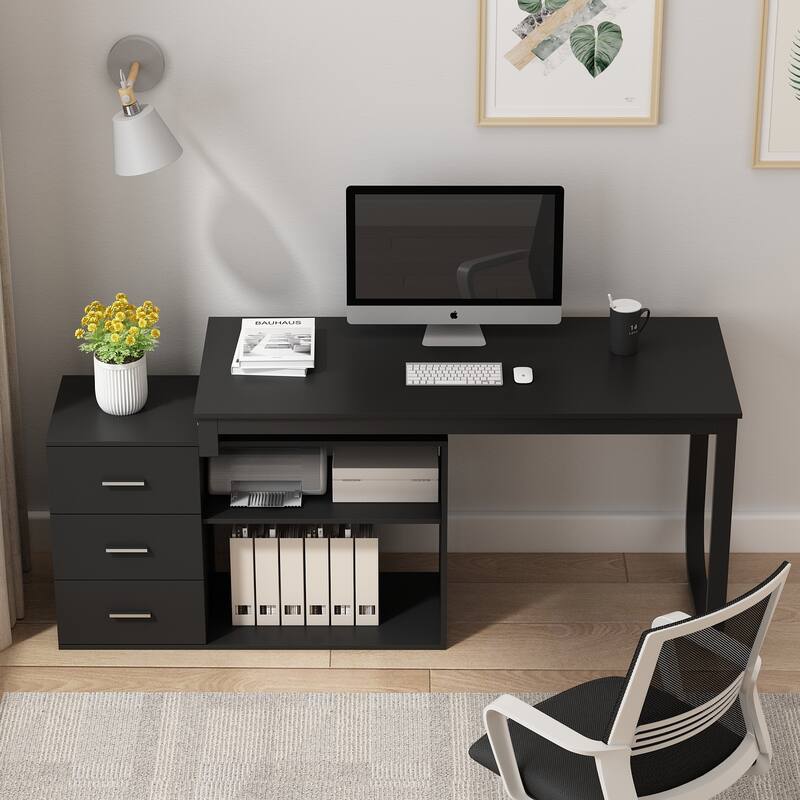 55" L Shaped Desk Writing Computer Desk Storage Workstation 5 Colors