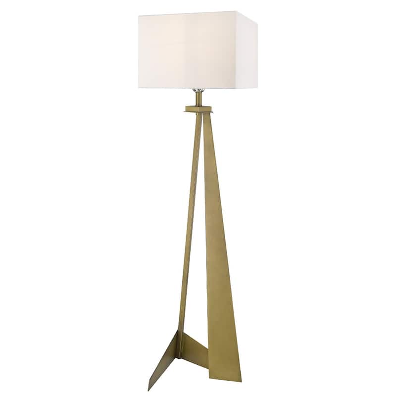 60-Inch Floor Lamp with Brass Base and White Fabric Shade for Living Room - 14.25" x 16.50" x 59.75"