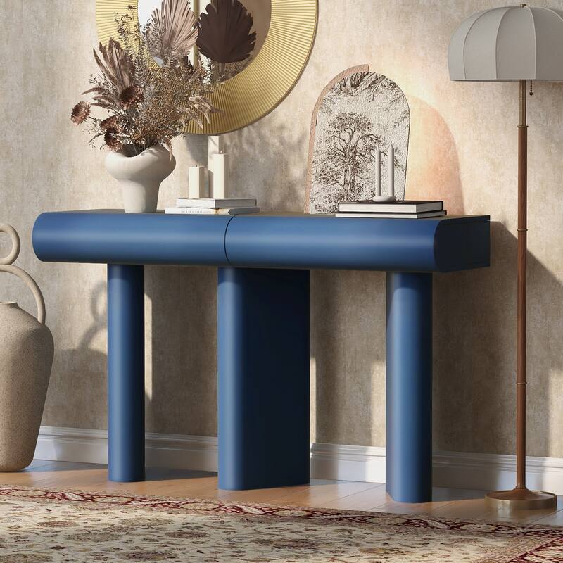 47.6" Modern Painted Entryway Table, Narrow Sofa Table with 2 Curved Drawers, Hallway Table with Geometric Legs