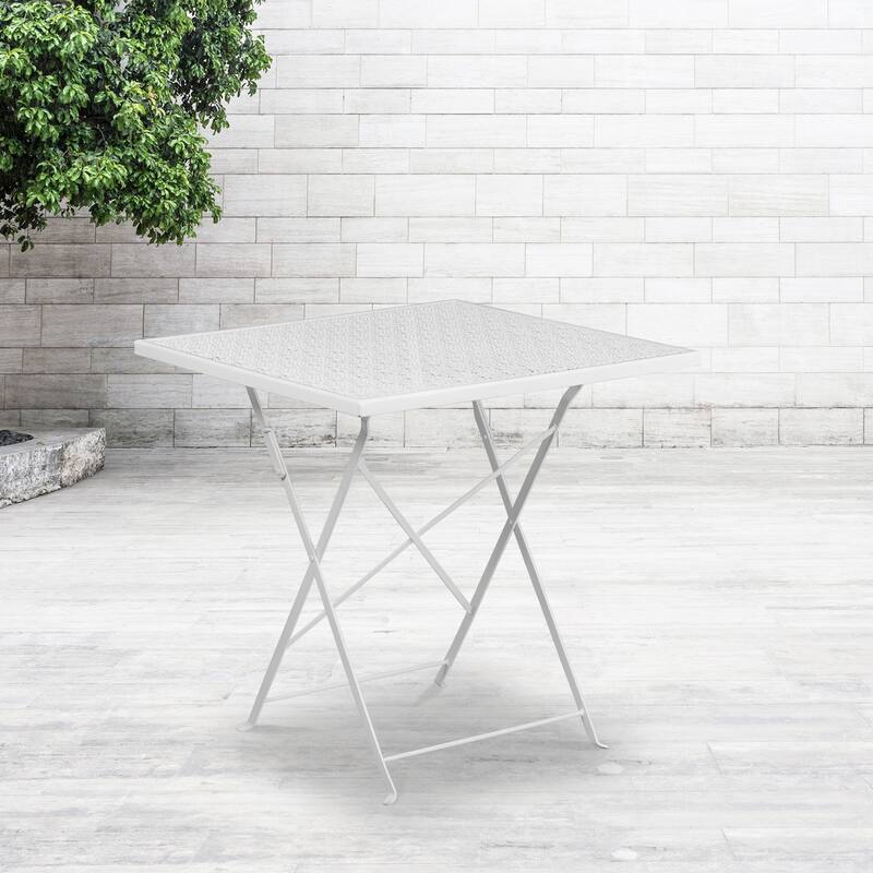 28'' Square Indoor-Outdoor Steel Folding Patio Table - 28"W x 28"D x 28"H - White