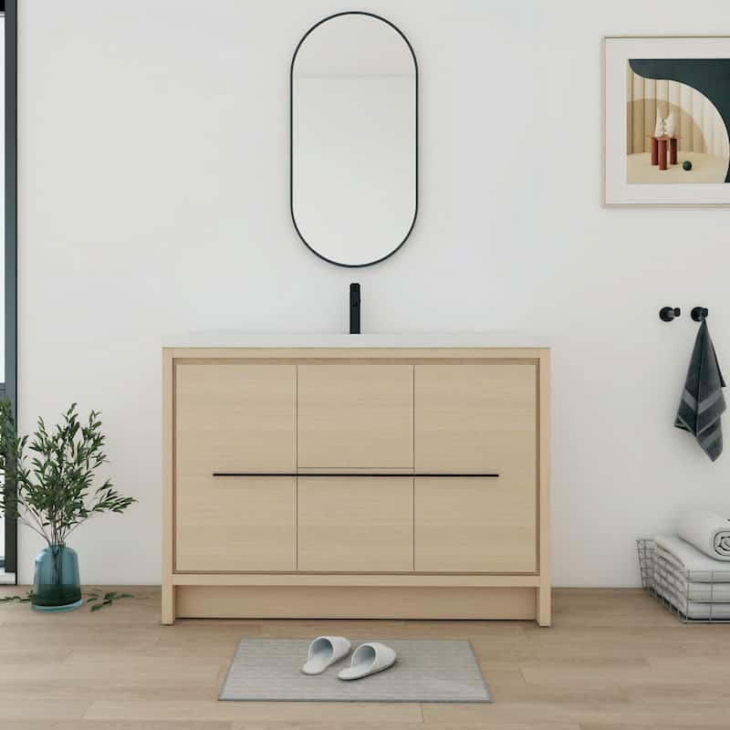 Bathroom Vanity With Sink In 24/30/36/48 Inch, Freestanding Bathroom Vanity With Soft Close Door and Drawer - 47.3''W×18.1''D×35.3''H - Dune Oak