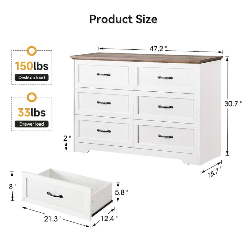 Double Dresser for Bedroom Wood Chest of Drawers