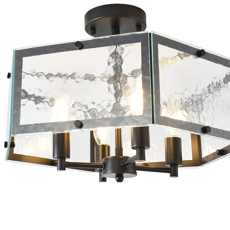 6 Light Glass Geometric Semi Flush Mount - Matte black
