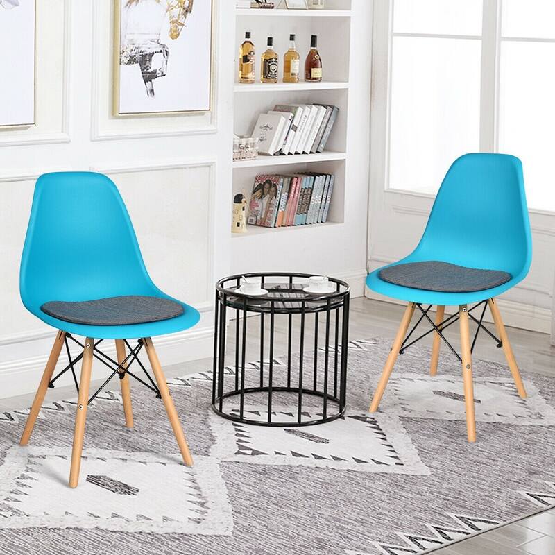 Set of 2 Ergonomic Dining Chairs with Soft Linen Cushion and Sturdy PP Seat and Wooden Frame - 18" x 19" x 33" (W x D x H)