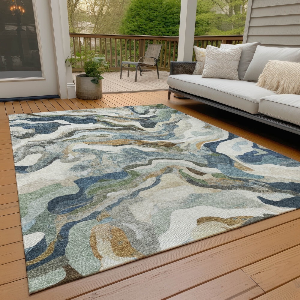 Machine Washable Indoor/Outdoor Modern Brushstrokes Chantille Rug
