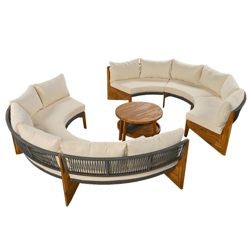 Patio 3-Piece Conversation Set, 6-Person Outdoor Seating Group with Cushions and a Coffee Table, Half Moon Patio Furniture Sets