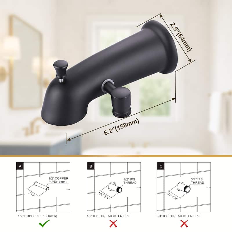 WOWOW Integrated Diverter Bathtub Spout with Showerhead Connection