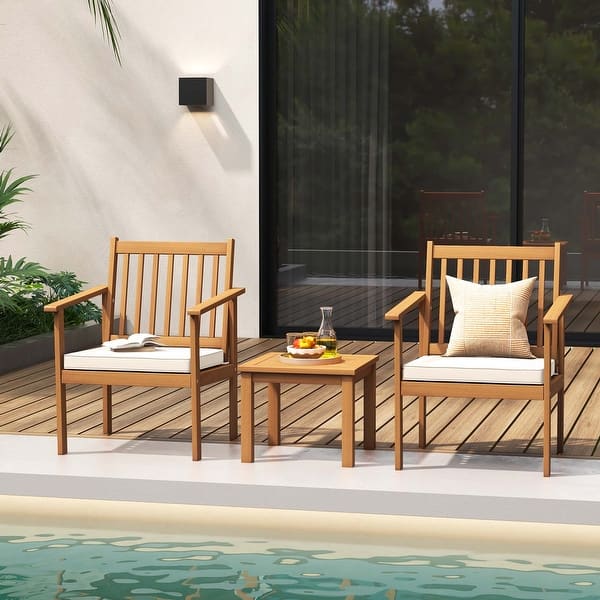 Costway 3 PCS Patio Wood Furniture Set Acacia Wood Chairs & Coffee - See Details - White