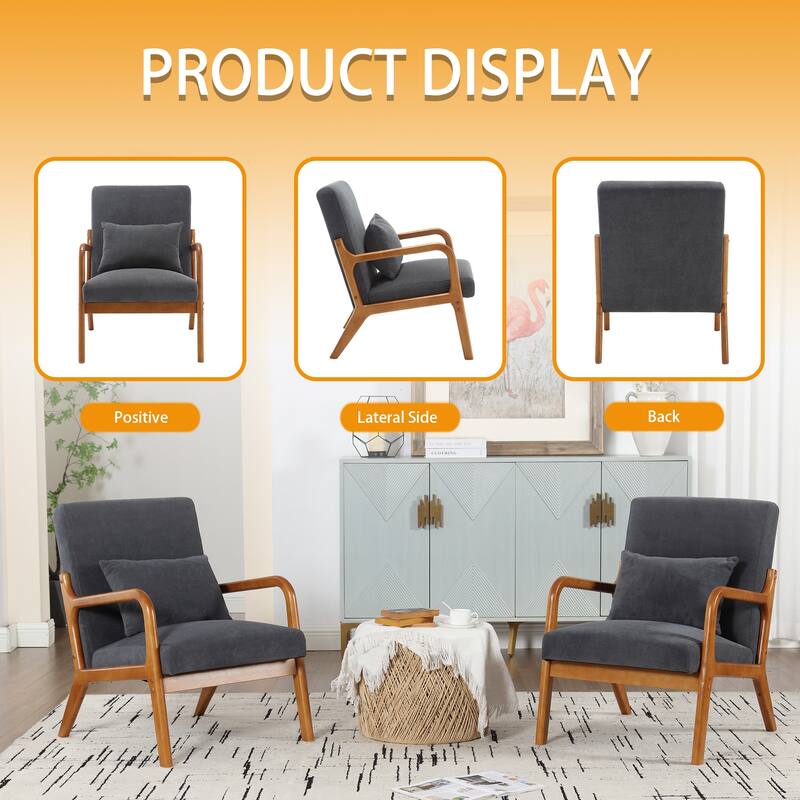 Homefun Corduroy Upholstered Mid-Century Modern Wood Frame Single Armchair for Living Room