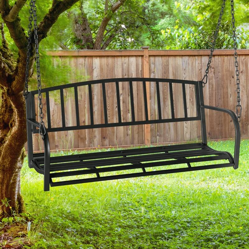 46.8 in 2-person Iron Porch Swing Outdoor Hanging Bench