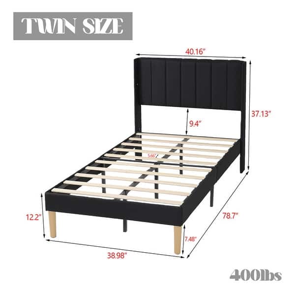dimension image slide 20 of 26, Caxkun Upholstered Platform Bed Frame with Wingback headboard