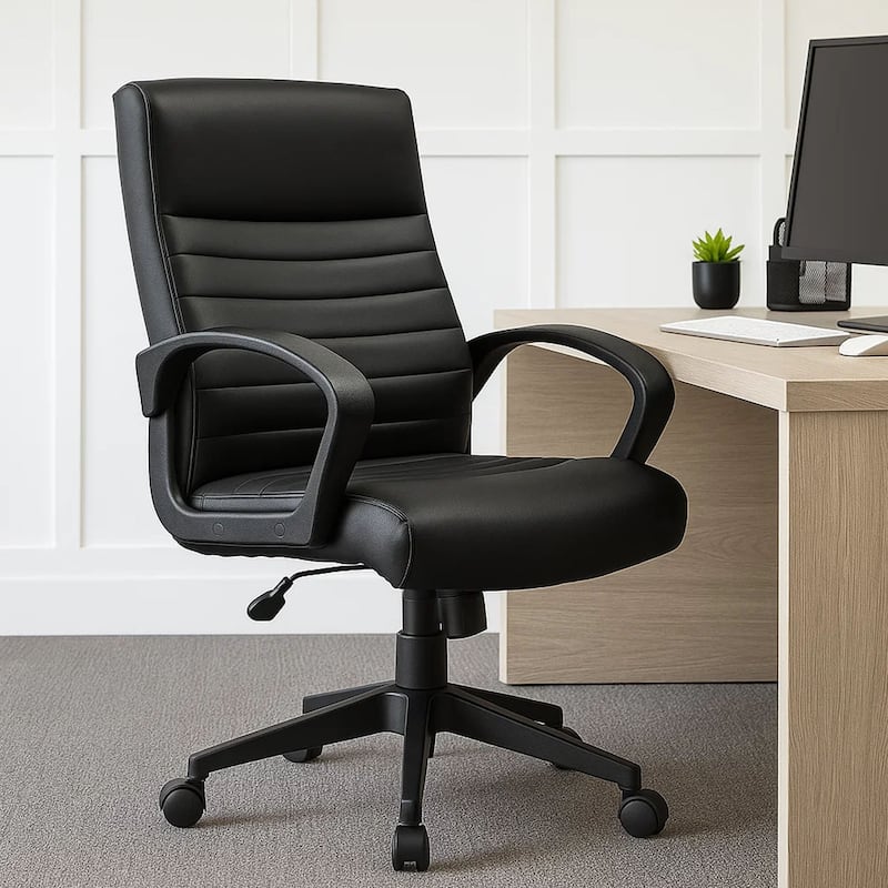 Swivel Task Chair, Black Ribbed Back Vinyl, Caster Wheels, Adjustable