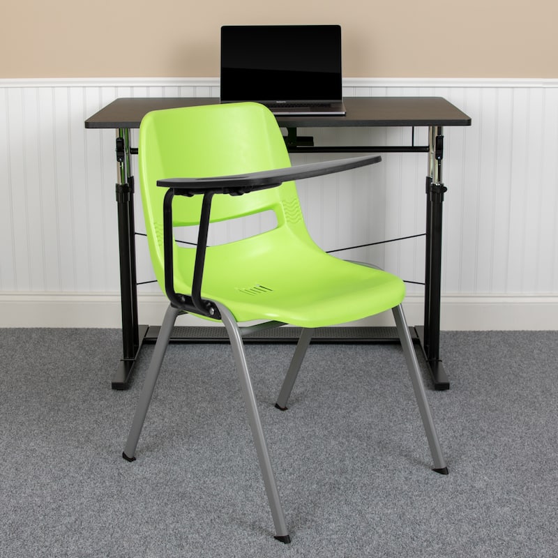 5 Pack Ergonomic Shell Chair with Right Handed Flip-Up Tablet Arm - Green