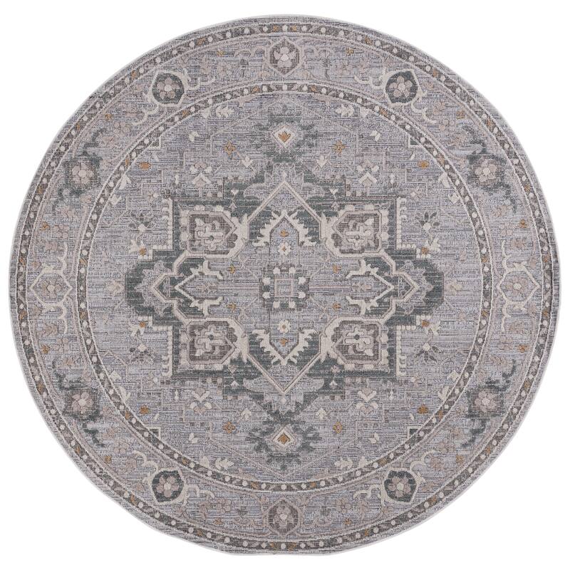 SAFAVIEH Miranda Vildana Traditional Rug - 6'6" Round - Grey/Ivory Beige