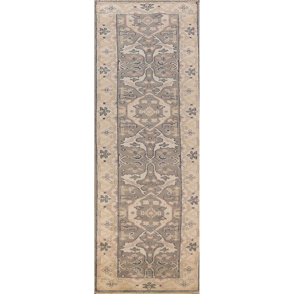 Gray & Ivory Oushak Indian Runner Rug Handmade Wool Carpet - 2'6"x 9'9"