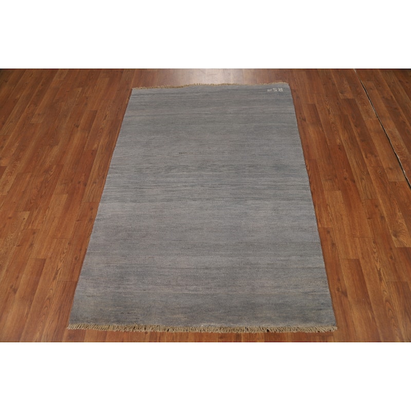 Modern Gray Gabbeh Oriental Rug Hand-Knotted Wool Carpet - 3'4" x 4'9"