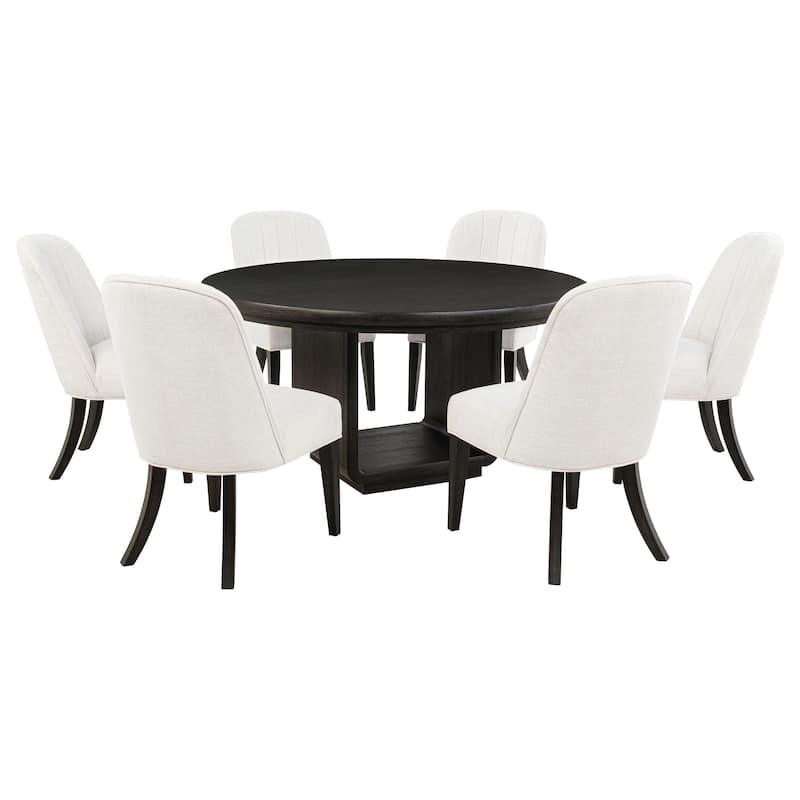Leandro Round Dining Table Set Burnished Black - 7-Piece Set