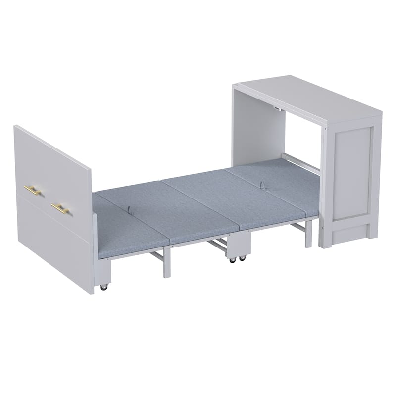 Twin Size Murphy Cabinet Bed with Adjustable Desk and Foldable Cushion
