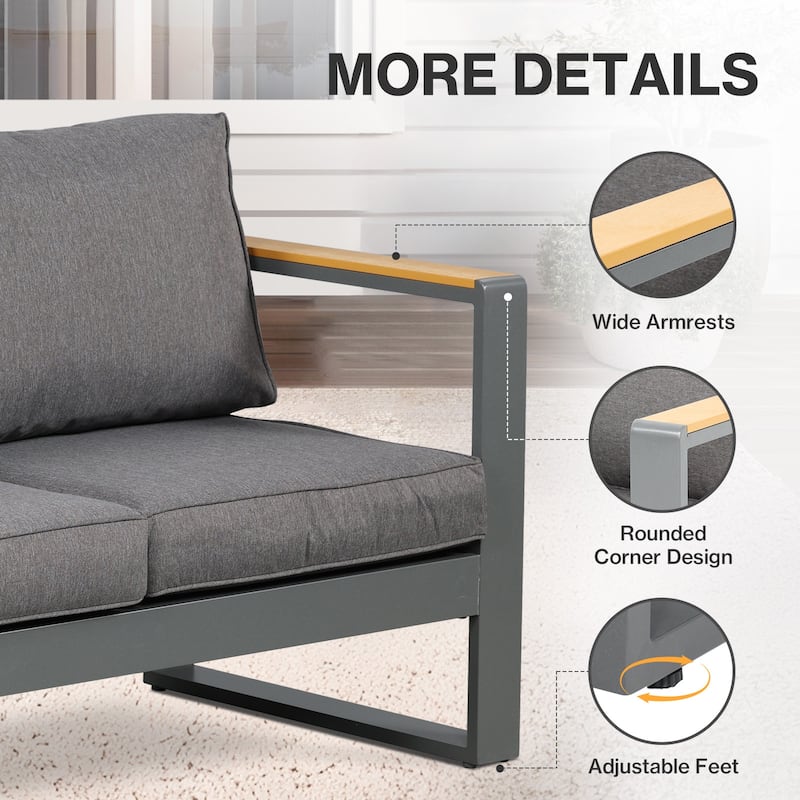 Aoodor Patio Furniture 3 Seater Aluminum Sofa Couch Deep Seat