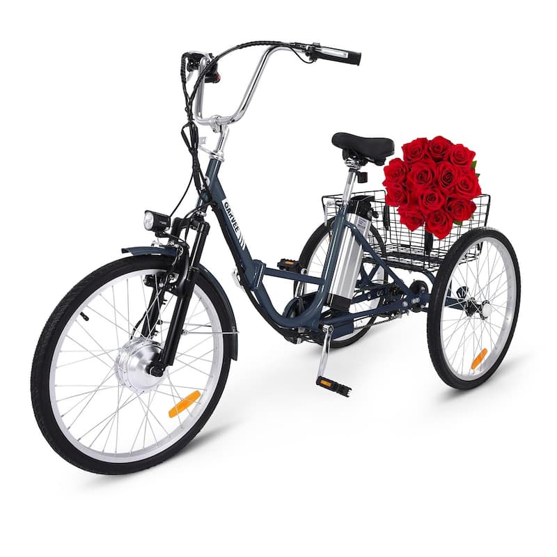 Electric Tricycle, 7 Speeds/36V 10Ah/Large Basket - Dark Grey - 24In