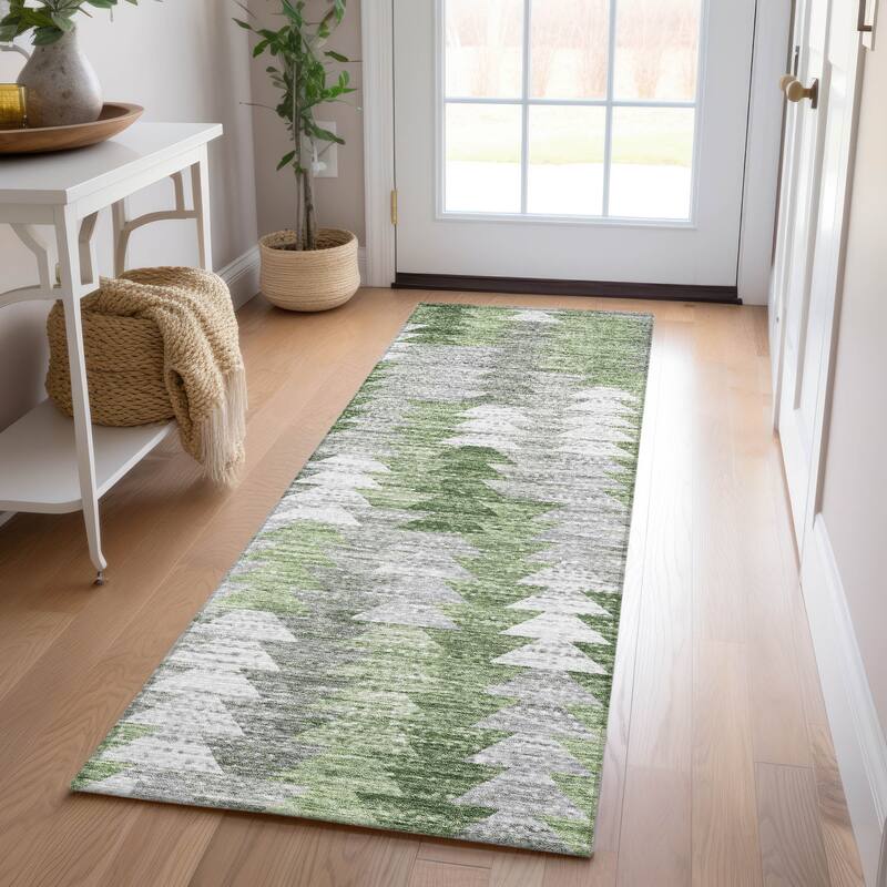Machine Washable Indoor/ Outdoor Chantille Modern Moroccan Boho Rug - Green - 2'3" x 7'6"
