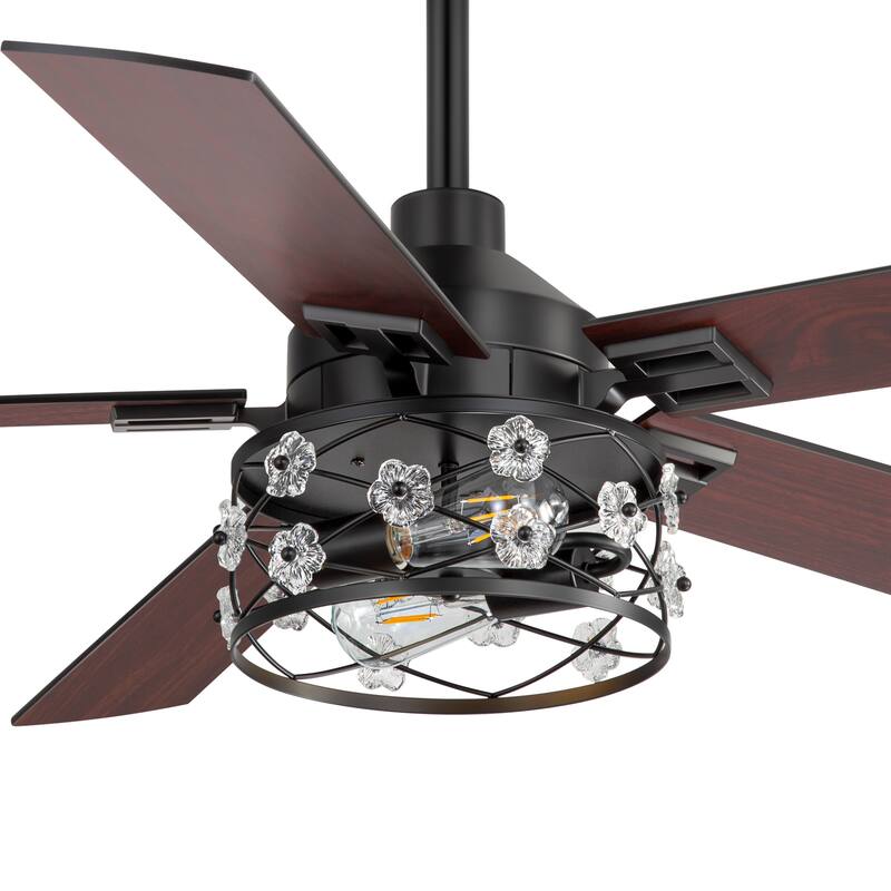 52" Reversible 5-Blade Farmhouse Glam Floral Glass Caged Ceiling Fan with Light and Remote