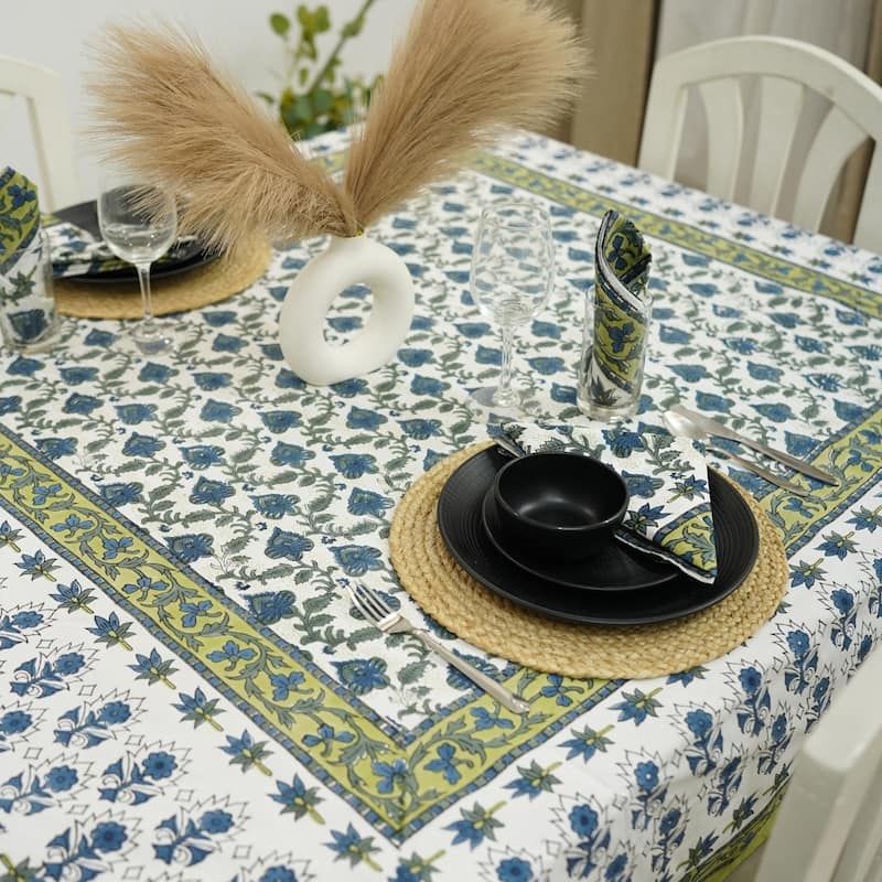 Fabdivine Handmade Block Print Cotton Table Cover Farmhouse Dining Kitchen Decor Gift