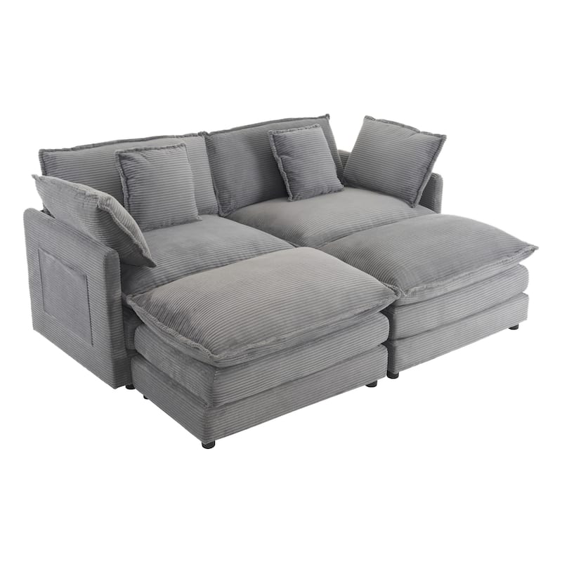 Roomfitters Modern Corduroy L-Shape Sectional Sofa with Side Storage Pockets for Living Room Comfort and Style