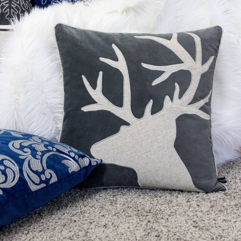 Holiday Reindeer Velvet Pillow with Insert 20x20 Inches Festive Decor
