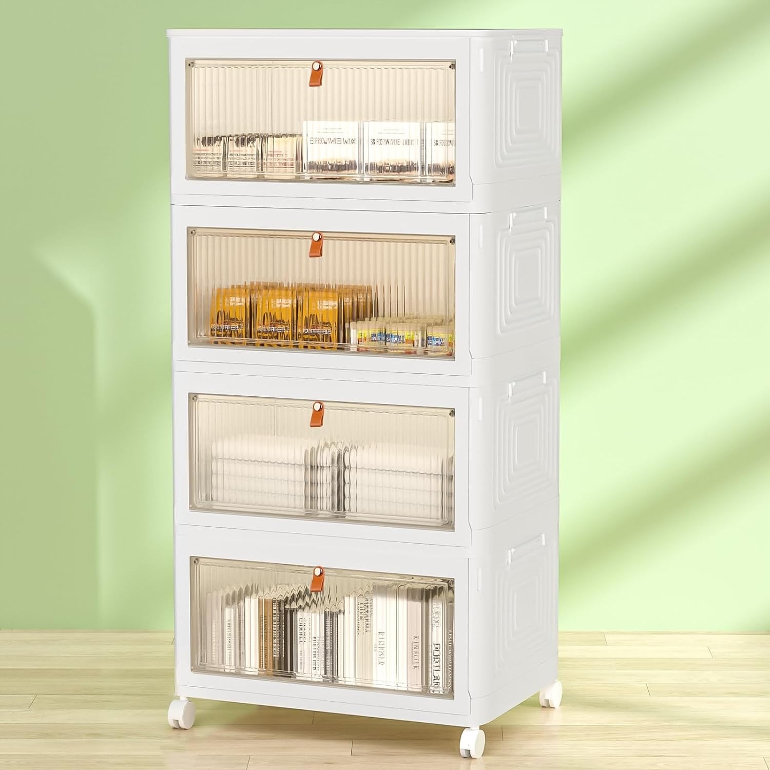 4 Tier Plastic Storage Bins,Stackable Storage Containers with Wheels and Lids