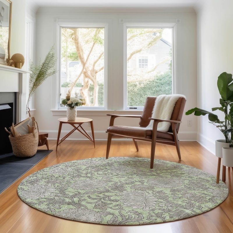 Premium Washable Super Soft Floral Mayfield Rug - Aloe - 8' x 8' - Round