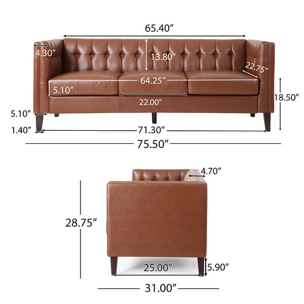 dimension image slide 4 of 3, Pondway Faux Leather Tufted 3 Seater Sofa by Christopher Knight Home