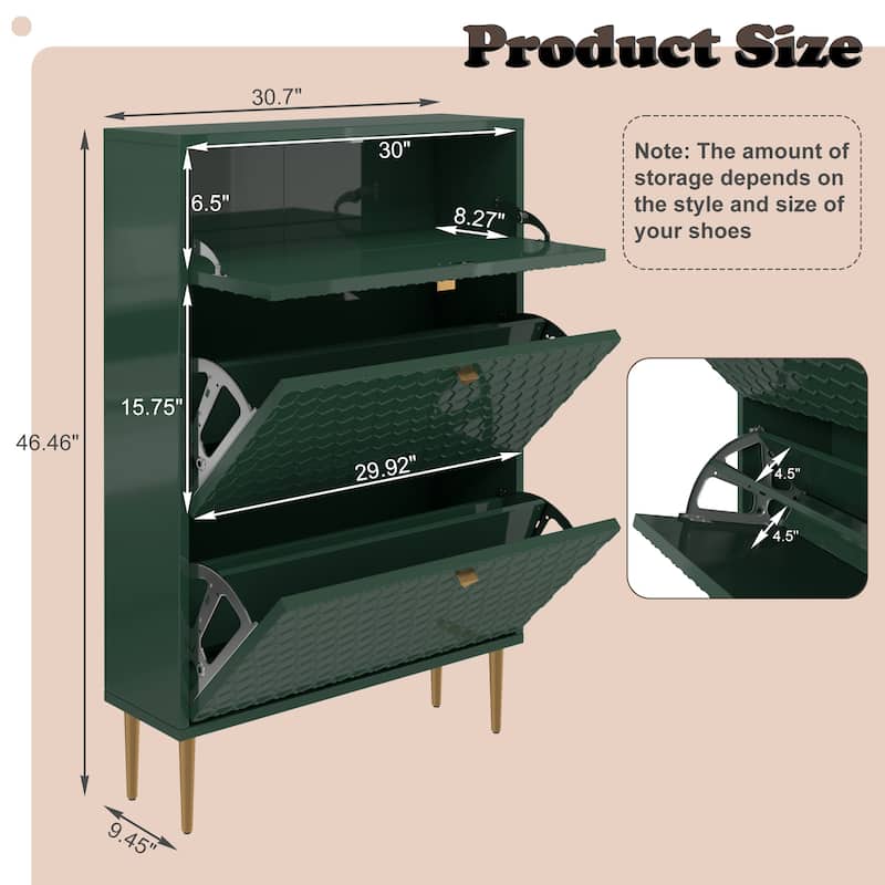 Wood 24 Pairs Shoe Storage Cabinet with 3 Flip Drawers