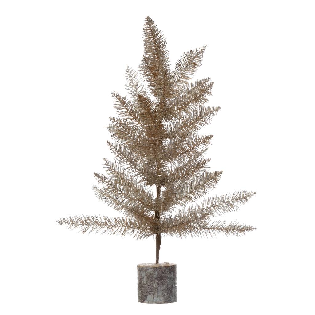 Tinsel Tree with Wood Slice Base - Multi