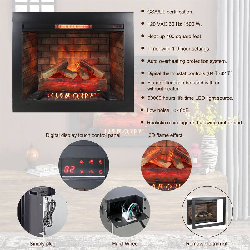 33" Infrared Electric Fireplace with Removable Trim Kit