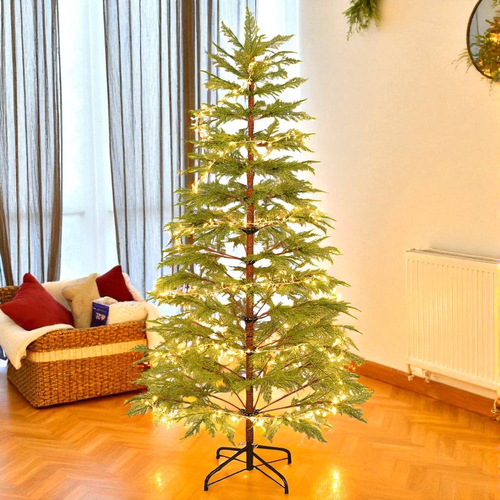 6FT Artificial Christmas Tree with 300 LED Lights, 612 Tips, Full Green PE Hinged Tree with Metal Stand