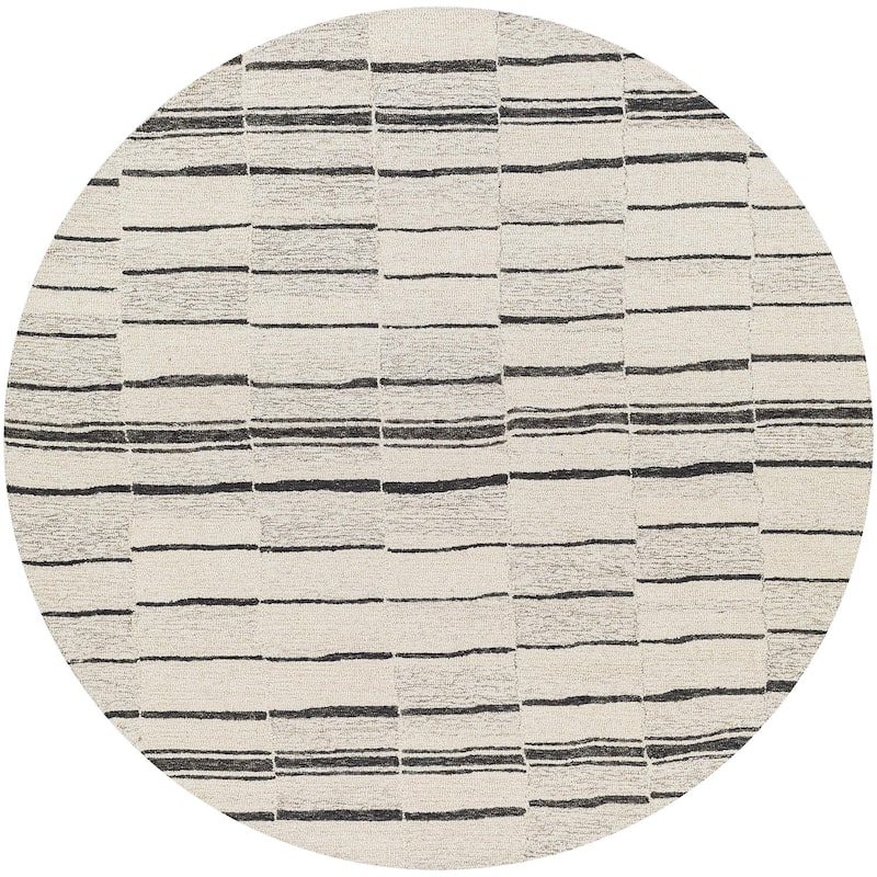 Livabliss Granada Scandinavian Stripe Area Rug - Black / Beige - 6' x 6' Round