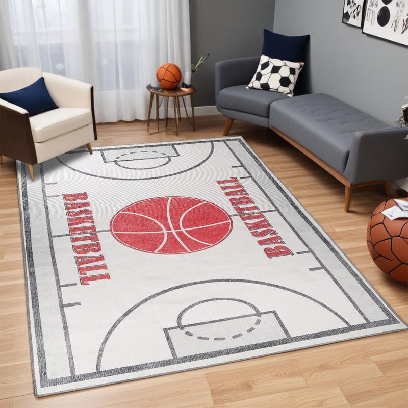 Superior Basketball Court Playroom Non-Slip Kids Indoor Area Rug - 2'x 3'
