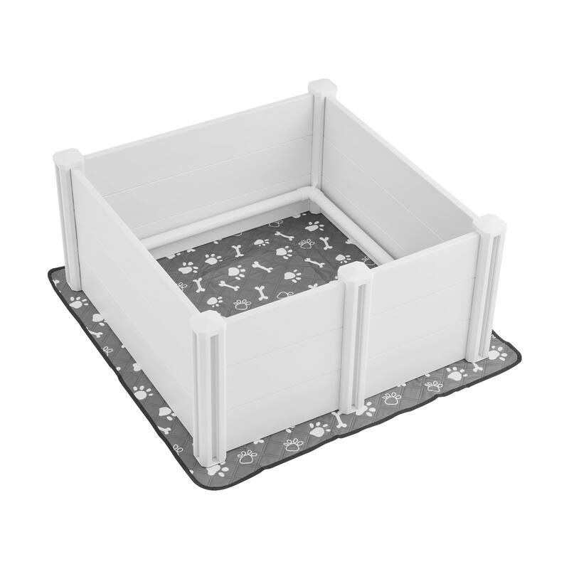 Grey PVC Whelping Box for Dogs with Adjustable Doors and Pad - Medium Dog M