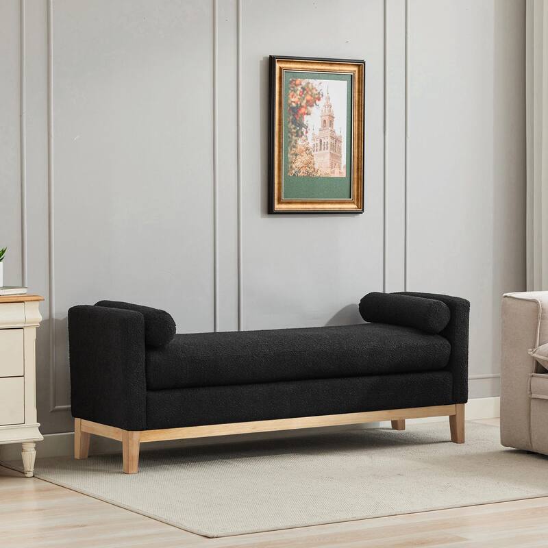 ​66" Upholstered Storage Bench - PU with Bolster Pillows