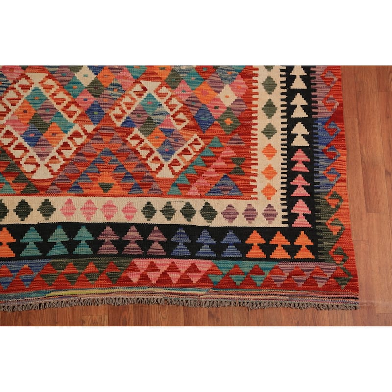 Orange Geometric Kilim Oriental Area Rug Wool Carpet - 8'5"x 11'4"