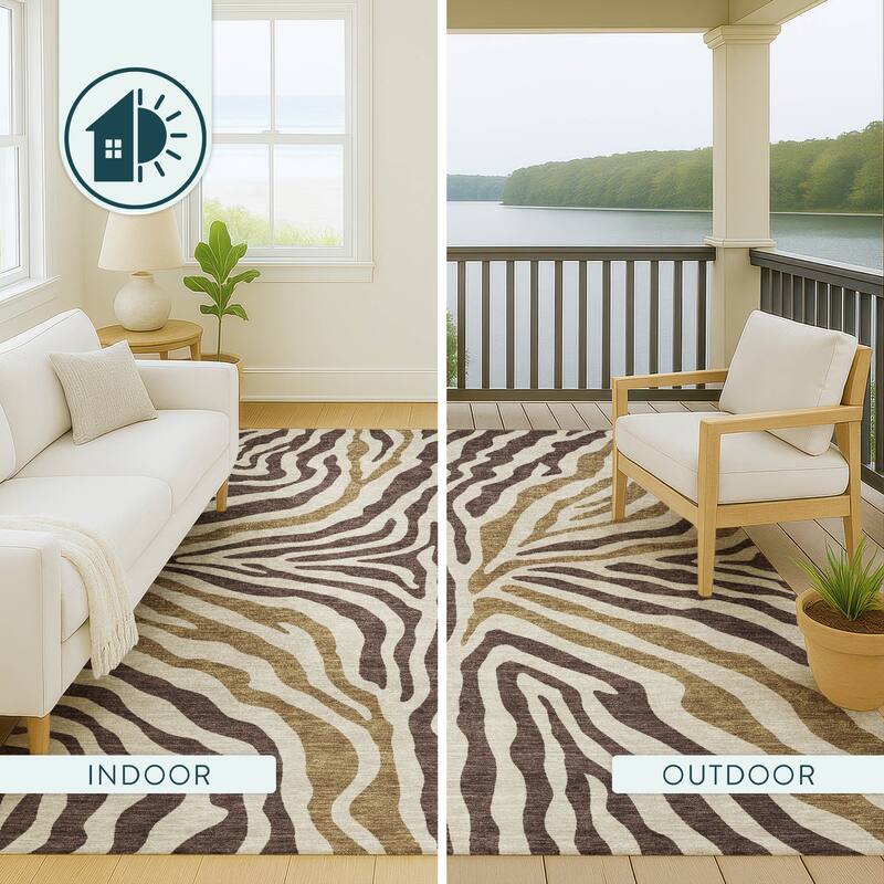 Machine Washable Indoor/ Outdoor Modern Prints Chantille Rug