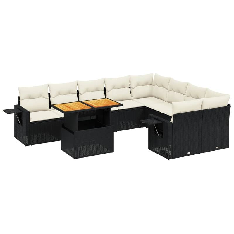 vidaXL Patio Sofa Set with Cushions Table and Sofa Sections 10 Piece Poly Rattan - 21.7 x 39.4 x 28.7