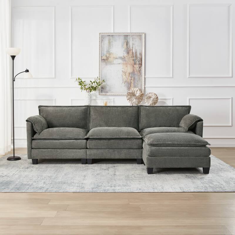 107" L-Shaped Sofa With Cotton-Linen Velvet Texture, Corner Sofa With Storage Function On The Side, 3 Seats - Aqua