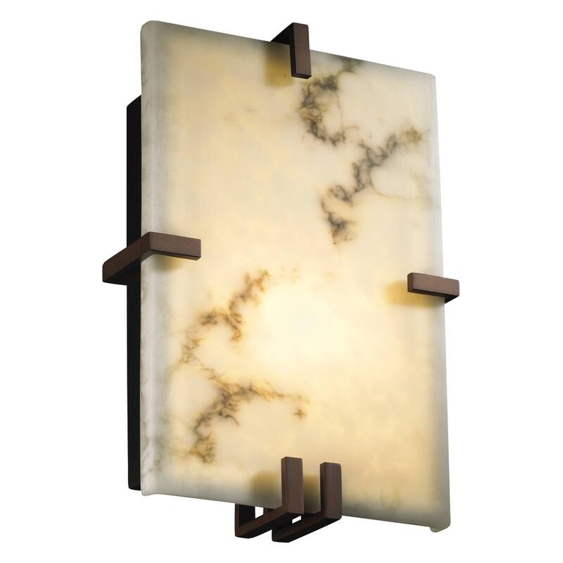 Justice Design LumenAria Clips 2-light Dark Bronze ADA Wall Sconce, Faux Alabaster Shade
