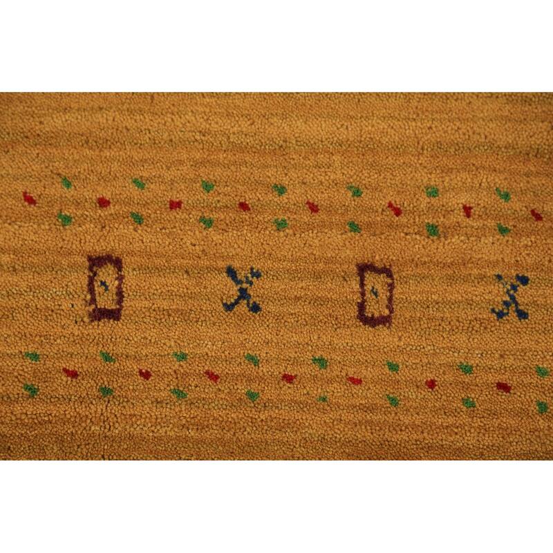 Tribal Gold Gabbeh Oriental Area Rug Hand-Knotted Wool Carpet - 5'5" x 7'7"