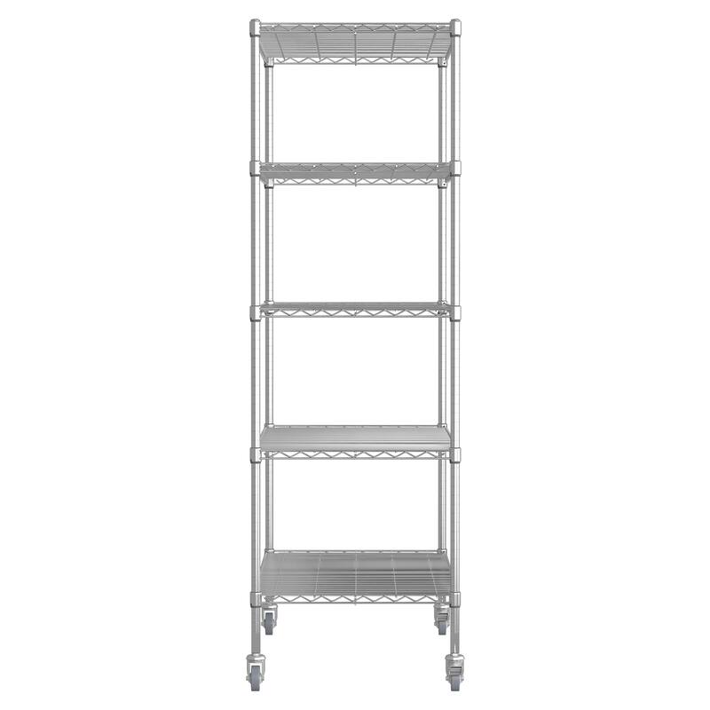 47''W x 24''D x 72''H 5 Tier Heavy Duty Adjustable Kitchen Shelving Unit, Wire Storage Shelves with Wheels