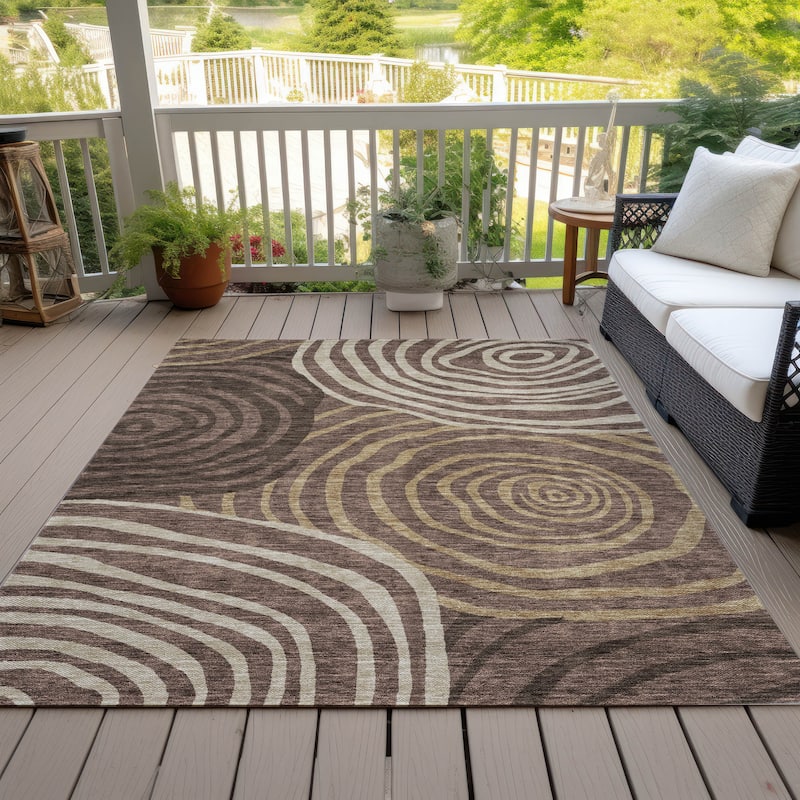 Machine Washable Indoor/ Outdoor Chantille Contemporary Dimensions Rug - Fudge - 8' x 10'